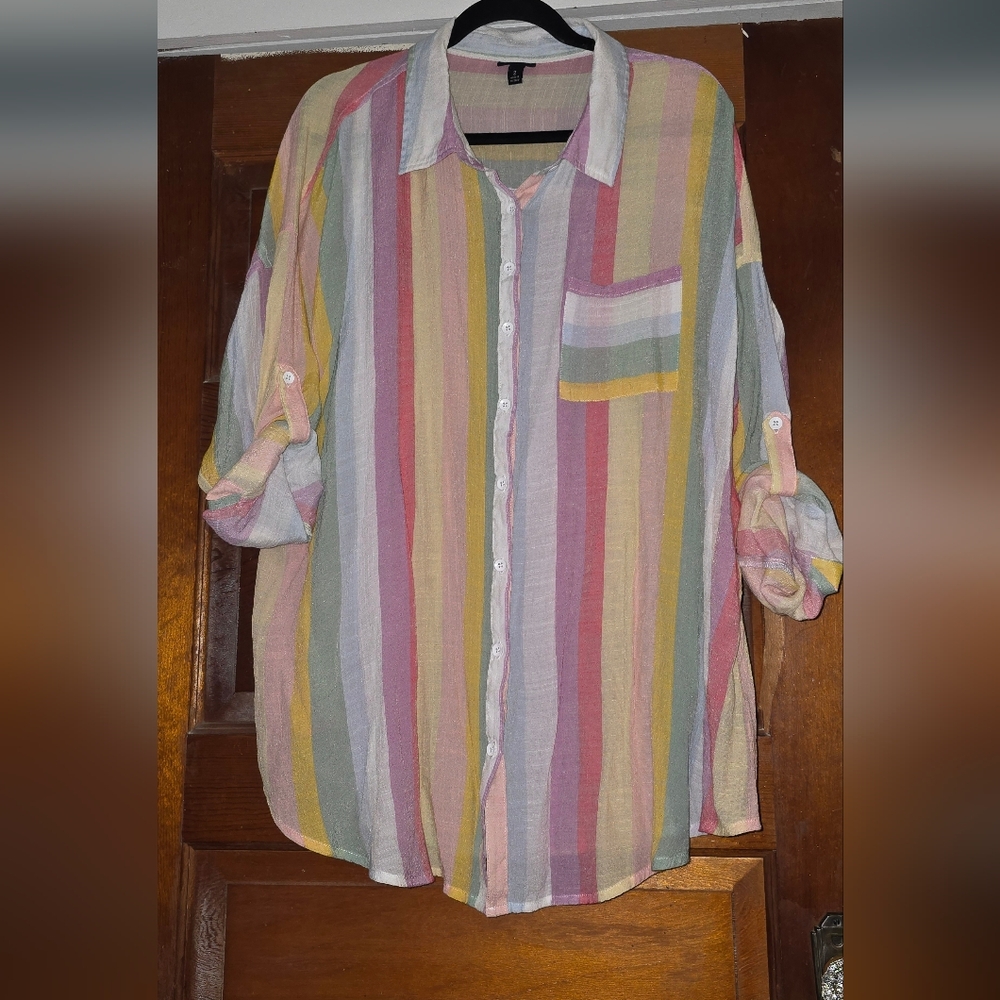 Torrid Multicolor Striped Button Down - image 1
